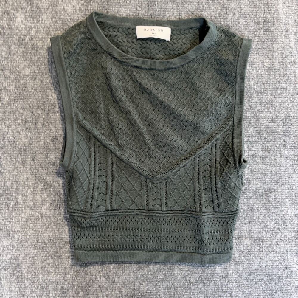 Babaton Aritzia Green Knit Crop Top 2XS Sleeveless Stretch Fitted Textured